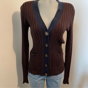 Tory Burch Brown and Navy Cardigan